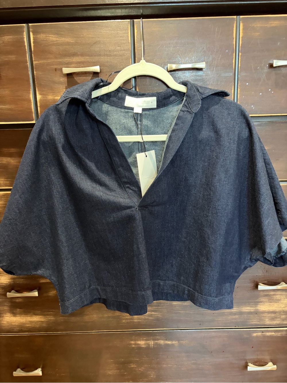 Zara Women's Dark Blue Denim V-Neck Boxy Top/ size XS
